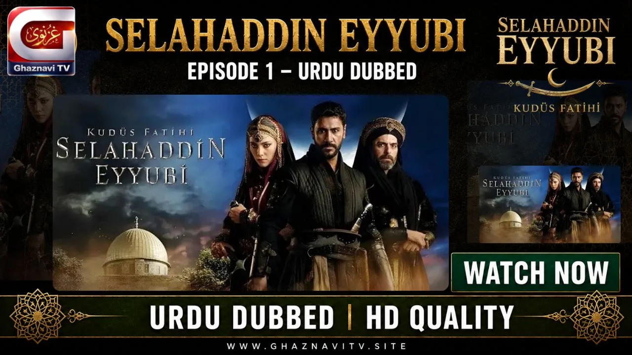 : Watch Selahaddin Eyyubi Episode 1 Urdu Dubbed free on Ghaznavi TV. The epic Turkish-Pakistani series about Saladin begins — faith, justice, and the road to Jerusalem start here.